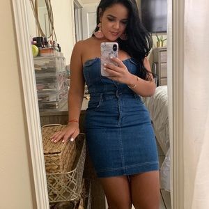 Denim strapless mini dress